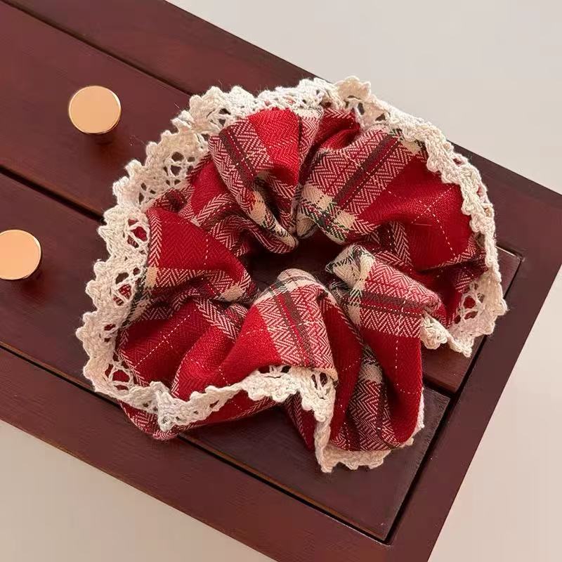 Chouchou Chiffon Dentelle A Carreau